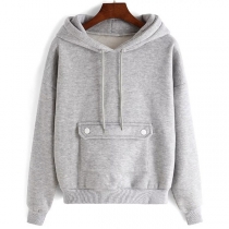Fashion Solid Color Long Sleeve Front-pocket Casual Hoodie