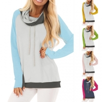 Fashion Contrast Color Long Sleeve Cowl Neck Sweatshirt