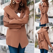 Fashion Solid Color Long Sleeve Lapel Windbreaker Coat