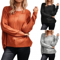 Fashion Solid Color Long Sleeve Round Neck Loose Sweater