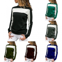 Fashion Contrast Color Round-neck Long Sleeve Slim Fit Shirt