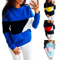 Fashion Contrast Color Round-neck Long Sleeve Slim Fit Shirt