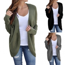 Fashion Solid Color Long Sleeve Ribbing Irregular Hem Bandaged Cardigan