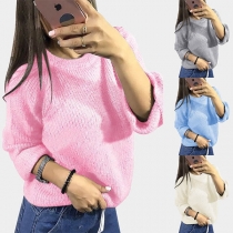 Fashion Round Neck Solid Color Long Sleeve Loose Knit Sweater