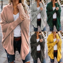 Fashion Open-front Dolman Sleeve Ribbed Trim Knit Cardigan