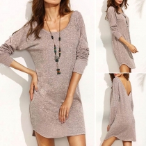 Sweet Solid Color Long Sleeve Backless Slim Fit Dress