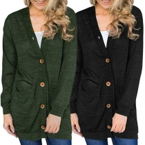 Fashion Deep V-neck Solid Color Long Sleeve Single-breasted Coat