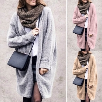 Fashion Solid Color Long Sleeve Open Front Knit Cardigan