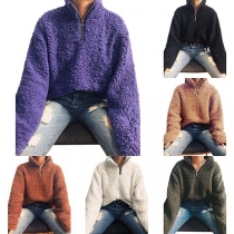 Fashion Solid Color Stand Collar Long Sleeve Thick Shirt