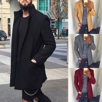 Fashion Drape Lapel Open Front Solid Color Men's Woolen Coat