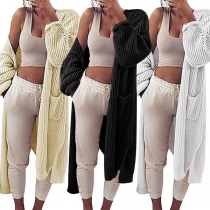 Fashion Open-Front Long Sleeve Ribbed Longline Knit Cardigan