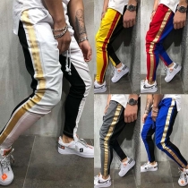 Fashion Contrast Color Drawstring Waist Men's Sports Pants