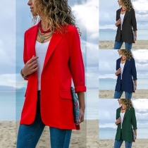 Fashion Solid Color Open-Front Long Sleeve Blazer