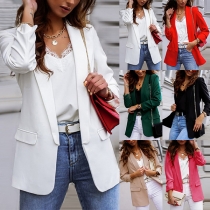 Fashion Solid Color Open-Front Long Sleeve Blazer