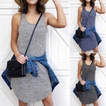 Fashion Sleeveless Round Neck Arc Hem Slim Fit Tank Dress