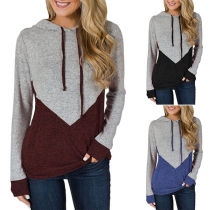 Fashion Contrast Color Long Sleeve Casual Hoodie 