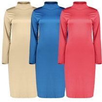Fashion Solid Color Long Sleeve Mock Neck Slim Fit Dress