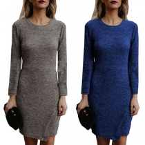 Fashion Long Sleeve Round Neck Irregular Hem Slim Fit Dress