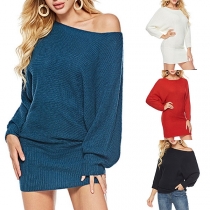 Fashion Solid Color Dolman Sleeve Slim Fit Sweater Dress