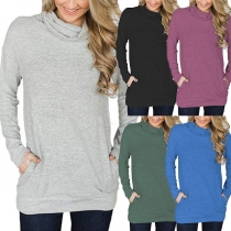 Fashion Solid Color Long Sleeve Cowl Neck Slim Fit Sweatshirt