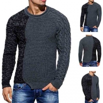 Fashion Contrast Color Long Sleeve Round Neck Irregular Hem Men's Sweater 