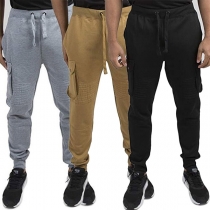 Fashion Solid Color Side-pocket Drawstring Waist Men's Casual Pants 