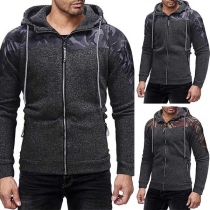 Fashion Contrast Color Long Sleeve Zipper Slim Fit Printed Men's Hooded Sweatshirt