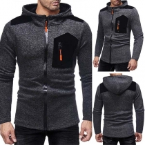 Fashion Contrast Color Long Sleeve Zipper Slim Fit Men's Hooded Sweatshirt