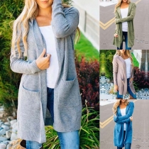 Fashion Solid Color Long Sleeve Front-pocket Knit Cardigan 