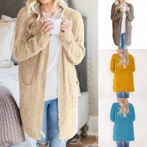 Fashion Solid Color Long Sleeve Knit Cardigan 