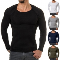 Fashion Round-neck Solid Color Long Sleeve Slim Fit Ribbing Men's Knitted Sweater