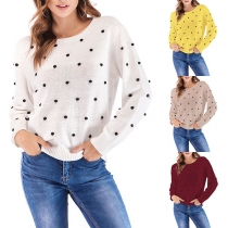 Fashion Long Sleeve Round Neck Hairball Spliced Sweater 