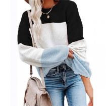Fashion Long Sleeve Round Neck Contrast Color Loose Sweater