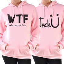 Fashion Letters Printed Long Sleeve Casual Hoodie 