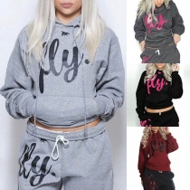 Fashion Letters Printed Long Sleeve Hoodie + Pants Two-piece Set 