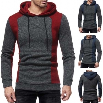 Fashion Contrast Color Long Sleeve Slim Fit Men's Hooded Sweatshirt 