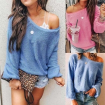 Fashion Solid Color Long Sleeve Round Neck Casual Sweatshirt 