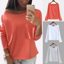 Simple Style Long Sleeve Round Neck Solid Color T-shirt 