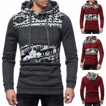 Fashion Contrast Color Long Sleeve Printed Pattern Men's Hooded Sweatshirt