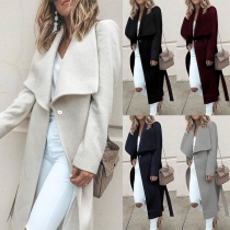 Fashion Solid Color Long Sleeve Lapel Woolen Coat 