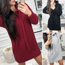 Fashion Solid Color Long Sleeve Hooded Slim Fit Dress