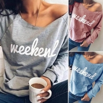 Sexy Off-shoulder Long Sleeve Letters Printed Sweatshirt 