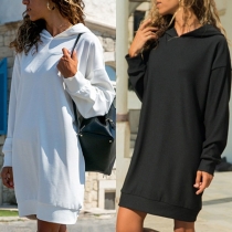 Fashion Solid Color Long Sleeve Slim Fit Hooded Sweatshirt