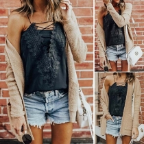 Fashion Solid Color Long Sleeve Front-pocket Loose Cardigan 