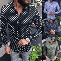 Fashion Dots Printed Long Sleeve POLO Collar Men's Shirt 