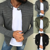 Fashion Solid Color Long Sleeve Stand Collar Men's Thin Cardigan Coat