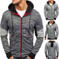 Fashion Contrast Color Long Sleeve Hooded Men's Sweatshirt Coat