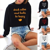 Fashion Letters Printed Long Sleeve Round Neck Sweatshirt 