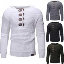 Retro Style Long Sleeve Horn Buttons Hooded Men's Sweater