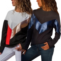 Fashion Contrast Color Long Sleeve Round Neck Sweatshirt 